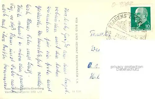 AK / Ansichtskarte Frauenstein_Sachsen Panorama Marktplatz FDJ Jugendherberge Platz der Befreiung Postam Frauenstein_Sachsen