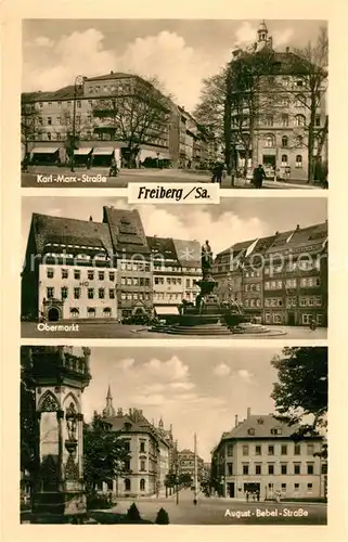 AK / Ansichtskarte Freiberg_Sachsen Karl Marx Strasse Obermarkt August Bebel Strasse Freiberg Sachsen