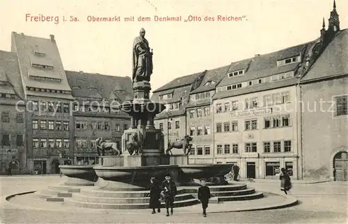 AK / Ansichtskarte Freiberg_Sachsen Obermarkt Denkmal Otto der Reiche Freiberg Sachsen