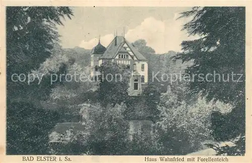AK / Ansichtskarte Elster_Bad Haus Wahnfried mit Forellenteich Elster_Bad