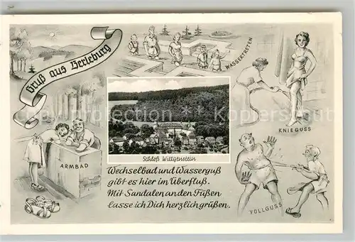 AK / Ansichtskarte Bad_Berleburg Panorama Schloss Wittgenstein Kuranwendungen Karikaturen Bad_Berleburg