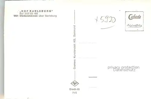 AK / Ansichtskarte Diedenshausen_Wittgenstein Hof Karlsburg Pension Diedenshausen