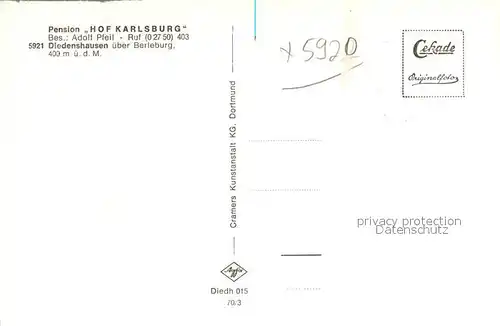 AK / Ansichtskarte Diedenshausen_Wittgenstein Pension Hof Karlsburg Diedenshausen