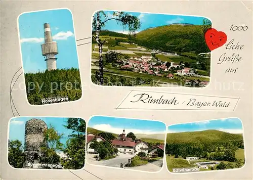 AK / Ansichtskarte Rimbach_Bayrischer_Wald Hohenbogen Burg Lichtenegg Schwimmbad Panorama Rimbach_Bayrischer_Wald