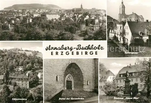 AK / Ansichtskarte Annaberg Buchholz_Erzgebirge Panorama Turnergasse Schreckenberg Annenkirche Portal Denkmal Adam Riese Annaberg Buchholz