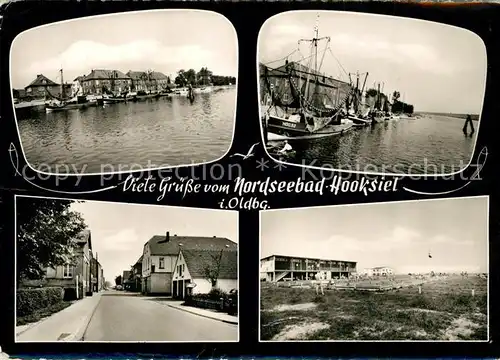 AK / Ansichtskarte Hooksiel_Nordseebad Hafen Strassenpartie Schwimmbad Hooksiel_Nordseebad