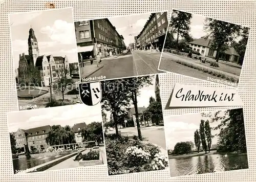 AK / Ansichtskarte Gladbeck Rathaus Hochstrasse Stadtbuecherei Jovy Platz Postallee Gladbeck