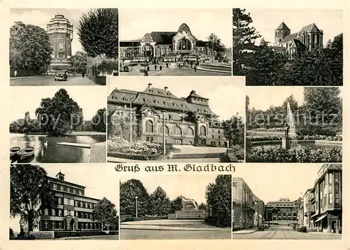 AK / Ansichtskarte Moenchengladbach Wasserturm Bahnhof Kirche Park Monument Strassenpartie Moenchengladbach