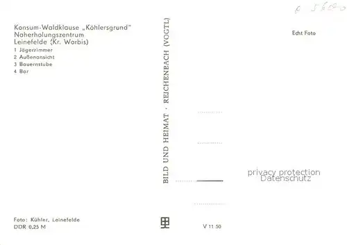 AK / Ansichtskarte Leinefelde Worbis Konsum Waldklause Koehlersgrund Jaegerzimmer Bauernstube Bar Leinefelde Worbis