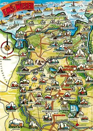 AK / Ansichtskarte Weser Gebietskarte Zwischen Ems und Weser Weser