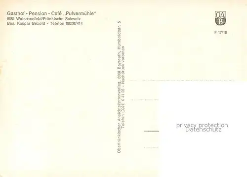 AK / Ansichtskarte Waischenfeld Gasthof Pension Pulvermuehle Waischenfeld
