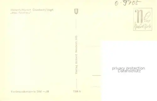 AK / Ansichtskarte Gruenbach_Auerbach_Erzgebirge Altes Forsthaus Gruenbach_Auerbach