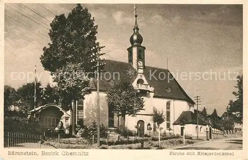 AK / Ansichtskarte Baerenstein_Altenberg Kirche mit Kriegerdenkmal Baerenstein_Altenberg