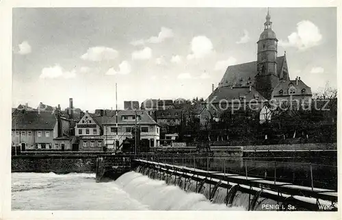 AK / Ansichtskarte Penig Kirche Flusswehr Penig