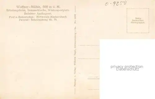 AK / Ansichtskarte Markersbach_Raschau Markersbach Wolfner Muehle Markersbach