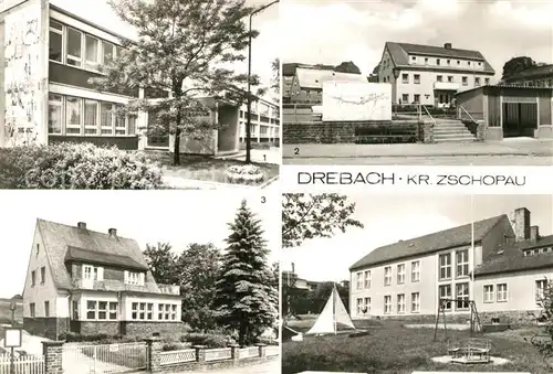 AK / Ansichtskarte Drebach Karl Marx Oberschule Rathaus Kinderkrippe Kindergarten Kinderhort Drebach