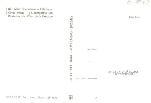 AK / Ansichtskarte Drebach Karl Marx Oberschule Rathaus Kinderkrippe Kindergarten Kinderhort Drebach