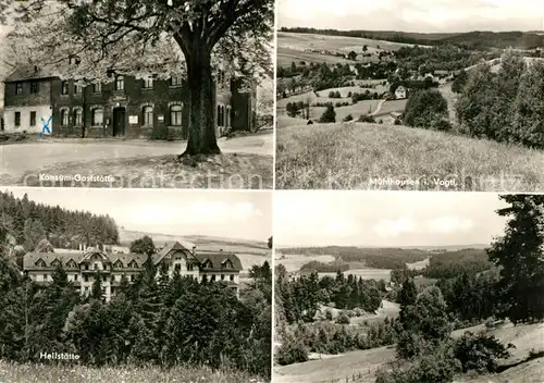 AK / Ansichtskarte Muehlhausen_Vogtland Konsum Gaststaette Heilstaette Panoramen Muehlhausen_Vogtland
