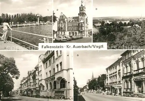 AK / Ansichtskarte Falkenstein_Vogtland Freibad Rathaus Liebknecht Platz Wilhelm Pieck Strasse Falkenstein_Vogtland