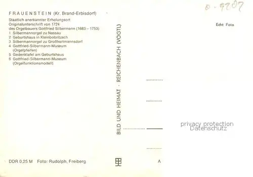 AK / Ansichtskarte Frauenstein_Brand Erbisdorf Originalunterschrift Orgelbauer Silbermann  Orgel Nassau Geburtshaus Frauenstein
