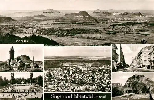 AK / Ansichtskarte Singen_Hohentwiel Kirchen Hegau Strandbad Festung  Singen Hohentwiel