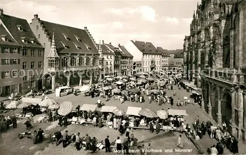AK / Ansichtskarte Freiburg_Breisgau Markt Kaufhaus Muenster Freiburg Breisgau