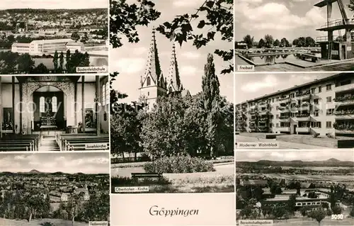 AK / Ansichtskarte Goeppingen Bodenfeldschule Josefskirche Freibad Panorama Goeppingen