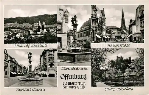 AK / Ansichtskarte Offenburg Panorama Neptunbrunnen Schloss Ortenberg Loewenbrunnen Offenburg