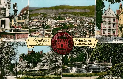 AK / Ansichtskarte Offenburg Brunnen Schloss Ostenberg Stadtgarten Rathaus  Offenburg