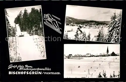 AK / Ansichtskarte Bischofsgruen Sprungschanze Winterpanorama Bischofsgruen