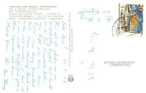 AK / Ansichtskarte Luetzenreuth Gasthaus Pension Entenmuehle Luetzenreuth