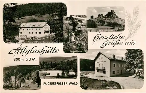 AK / Ansichtskarte Altglashuette_Oberpfalz Pension Blei Waldnaabquelle Ruine Flossenburg Geisweiher Altglashuette_Oberpfalz