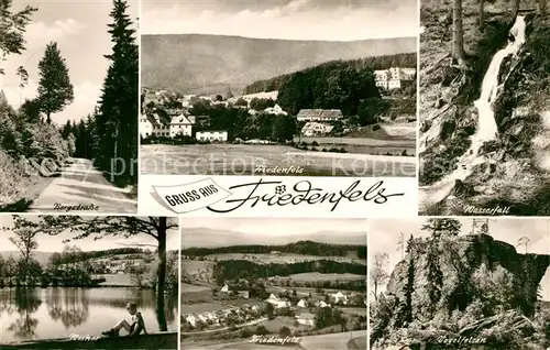 AK / Ansichtskarte Friedenfels Bergstrasse Panorama Wasserfall Weiher Vogelfelsen Friedenfels