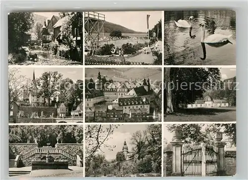 AK / Ansichtskarte Bad_Berleburg Teilansichten Freibad Schloss Denkmal Schwaene Bad_Berleburg