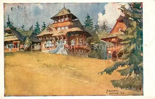 AK / Ansichtskarte Pustevny_Radhosti Turisticke Utulny Pohorske Jednoty Kuenstlerkarte Pustevny_Radhosti