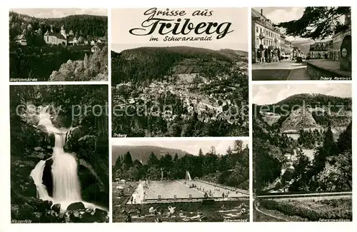 AK / Ansichtskarte Triberg_Schwarzwald Wasserfaelle Schwimmbad Marktplatz Triberg Schwarzwald