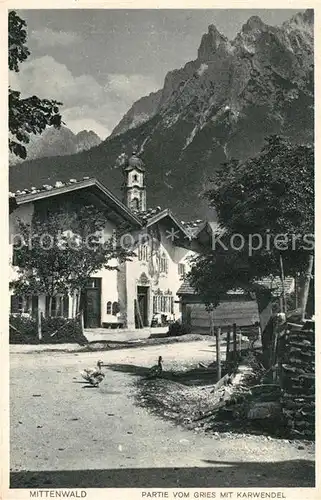 AK / Ansichtskarte Mittenwald_Bayern Gries mit Karwendel Mittenwald Bayern