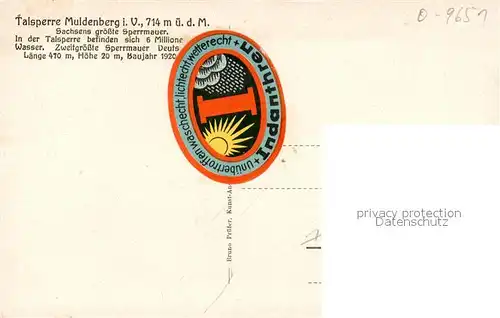 AK / Ansichtskarte Muldenberg_Vogtland Talsperre Stausee Motorboot ueberlauf Muldenberg_Vogtland