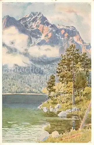 AK / Ansichtskarte Eibsee mit Zugspitze Aquarell Eibsee