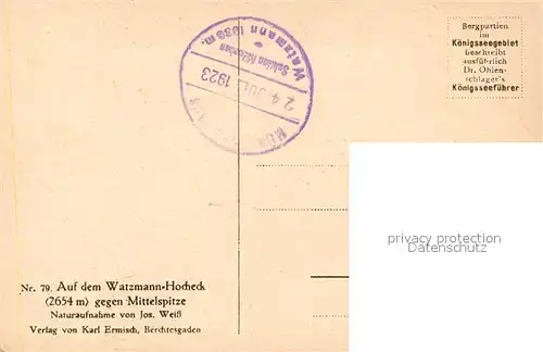 AK / Ansichtskarte Watzmann Watzmann Hocheck mit Mittelspitze Watzmann
