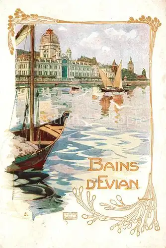 AK / Ansichtskarte Evian les Bains_Haute_Savoie Le Port Dessin Kuenstlerkarte Evian les Bains_Haute