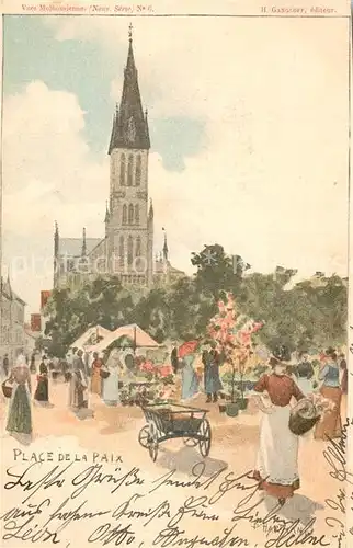 AK / Ansichtskarte Mulhouse_Muehlhausen Place de la Paix Eglise Dessin Kuenstlerkarte Weltpostverein Mulhouse Muehlhausen