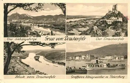 AK / Ansichtskarte Drachenfels Siebengebirge Grossfaehre Koenigswinter Petersberg Drachenfels