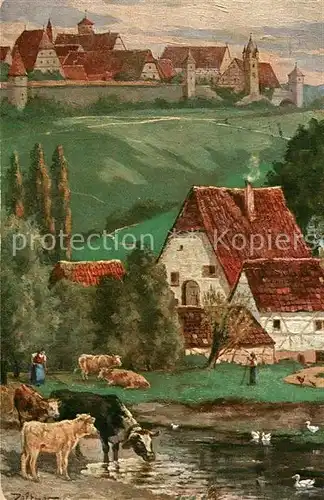 AK / Ansichtskarte Rothenburg_Tauber Blick von der Herrenmueh Kuenstlerkarte Rothenburg Tauber