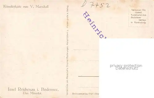 AK / Ansichtskarte Insel_Reichenau Muenster Kuenstlerkarte Marschall Insel Reichenau