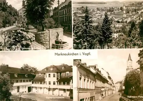 AK / Ansichtskarte Markneukirchen Zschucke Brunnen Gewerbemuseum Thaelmann Platz Markneukirchen