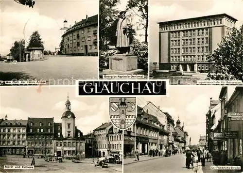 AK / Ansichtskarte Glauchau Platz der roten Armee Ingenieurschule Bauwesen Markt Rathaus Glauchau