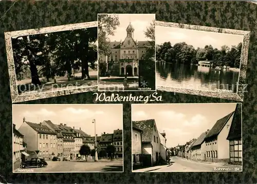 AK / Ansichtskarte Waldenburg_Sachsen Eichenallee Heilstaette Marktplatz Bahnhofstrasse Gondelteich Waldenburg Sachsen