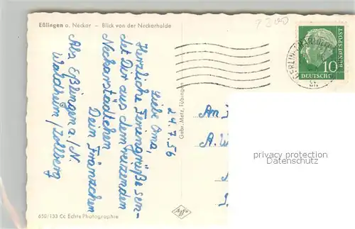 AK / Ansichtskarte Esslingen_Neckar Blick von der Neckarhalde Esslingen Neckar