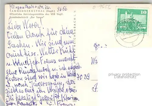 AK / Ansichtskarte Tannenbergsthal_Vogtland Betriebsgaststaette VEB Zur Tanne Tannenbergsthal_Vogtland